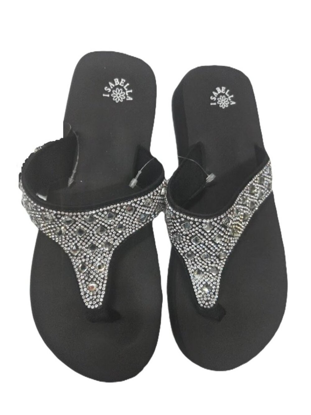 FLIP FLOPS - BLACK WITH BLACK AND CLEAR BLING